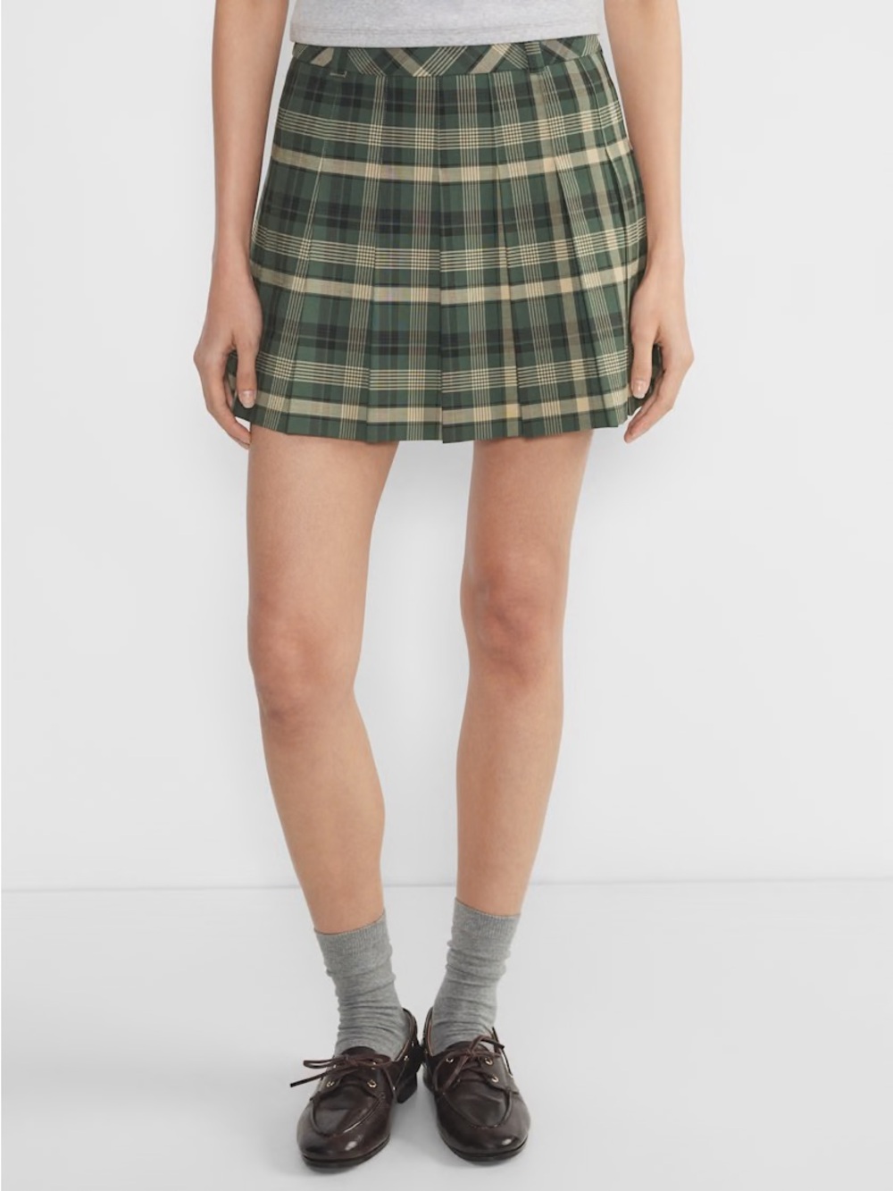 Aritzia Green Plaid Pleated Mini Skirt